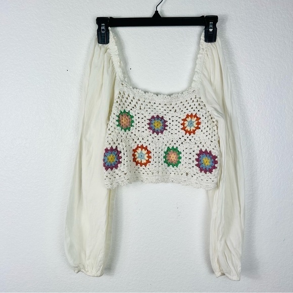 Aerie crochet Puff Sleeve Crop Top S - Picture 1 of 5